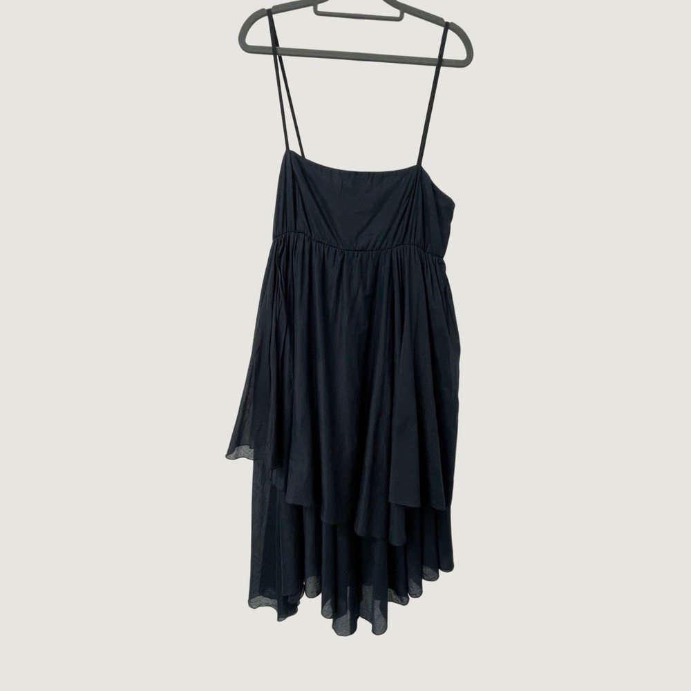 Stile Benetton Navy Tiered Babydoll Mini Dress Spaghetti Strap Cotton Y2K Boho L - Picture 2 of 5